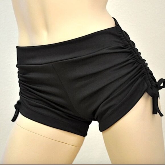 Silver Metallic Festival Yoga Shorts Mid Low Rise Swim Shorts Made in USA NEW - Picture 3 of 3